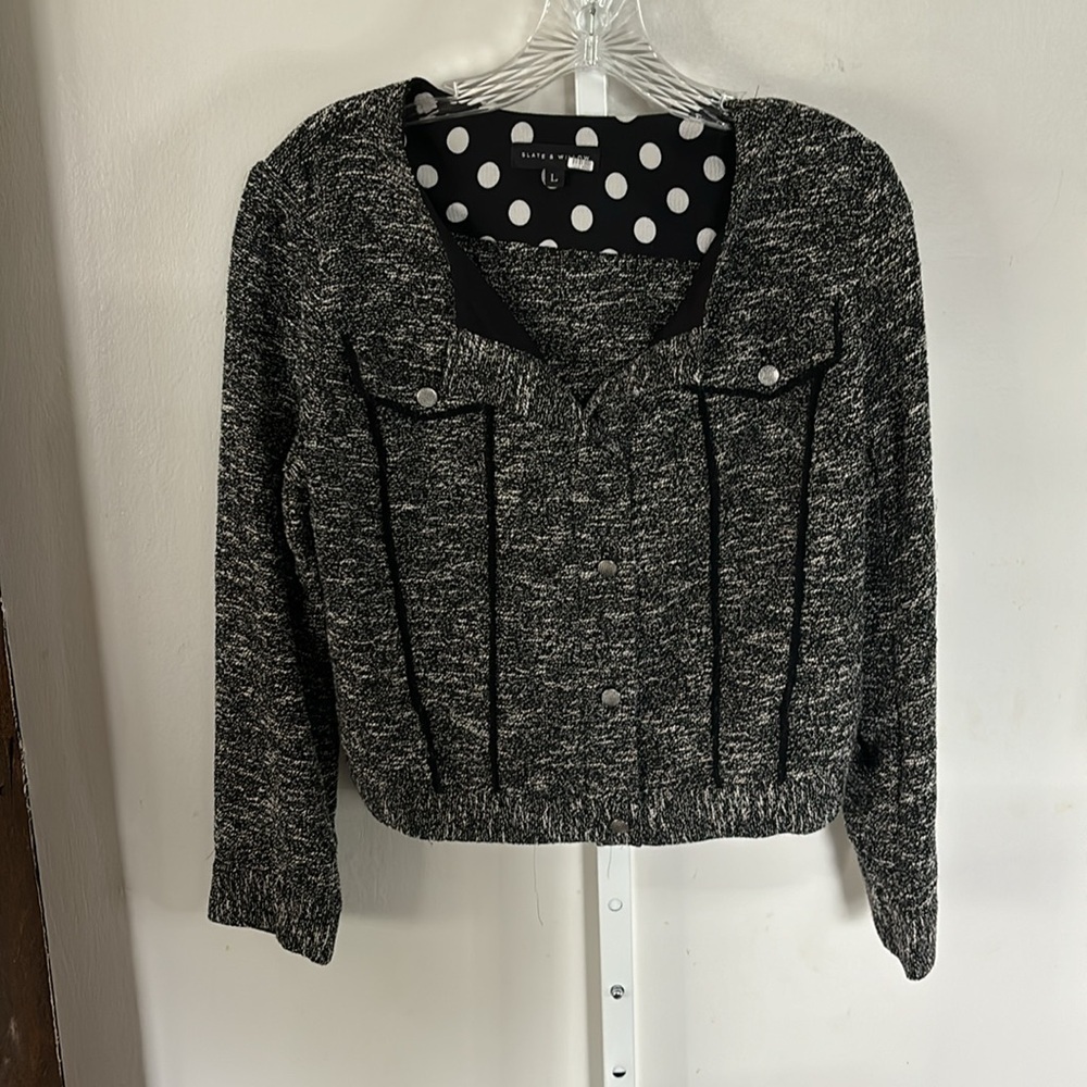 Slate & Willow Tweed Black and White Jacket Womens Size Large - Picture 5 of 10